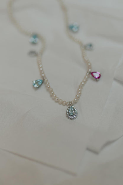 Colar Pérola de Água Doce 7 Pingentes Prata 925 Ródio Branco