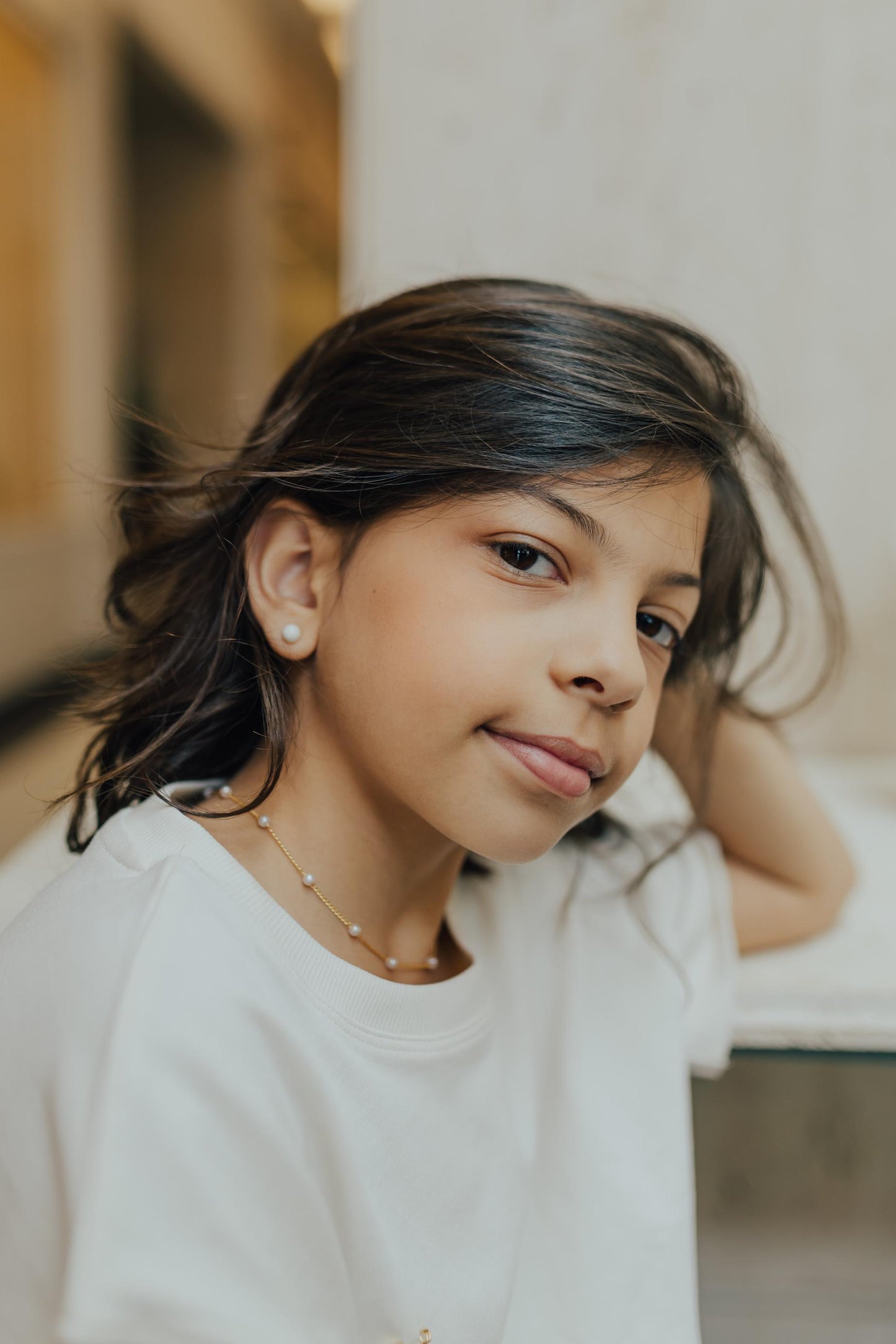 Colar Choker com Pérolas Infantil Dourado