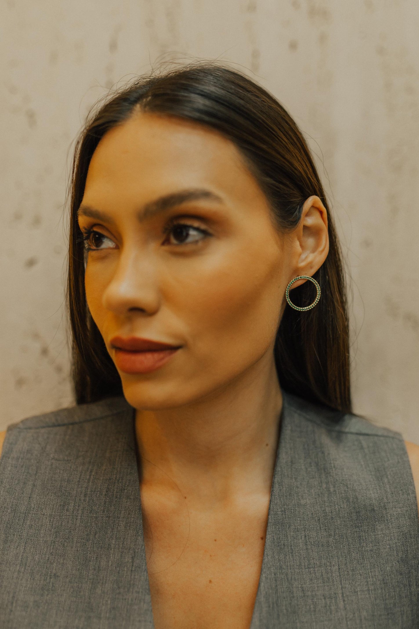 Brinco Círculo Frontal Cravejado Dourado