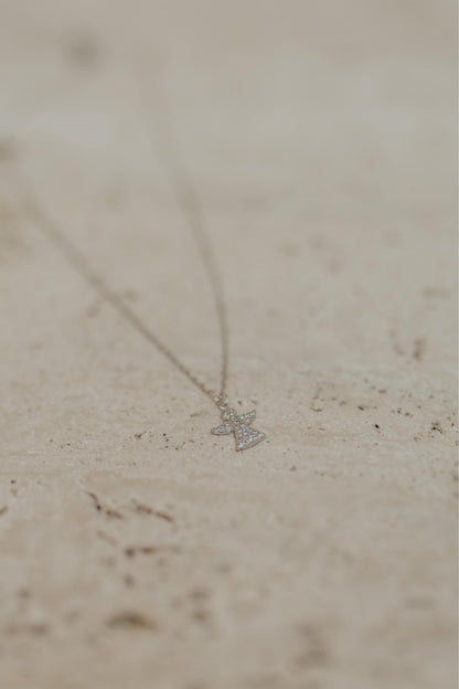 Colar Anjo da Guarda Cravejado Prata 925 Ródio Branco