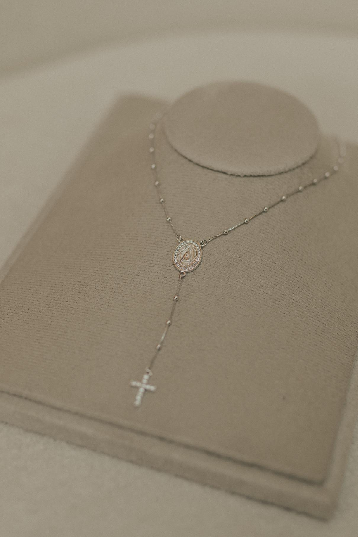 Colar Terço Nossa Senhora Aparecida Ródio Branco