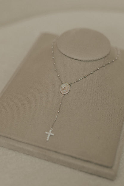 Colar Terço Nossa Senhora Aparecida Ródio Branco