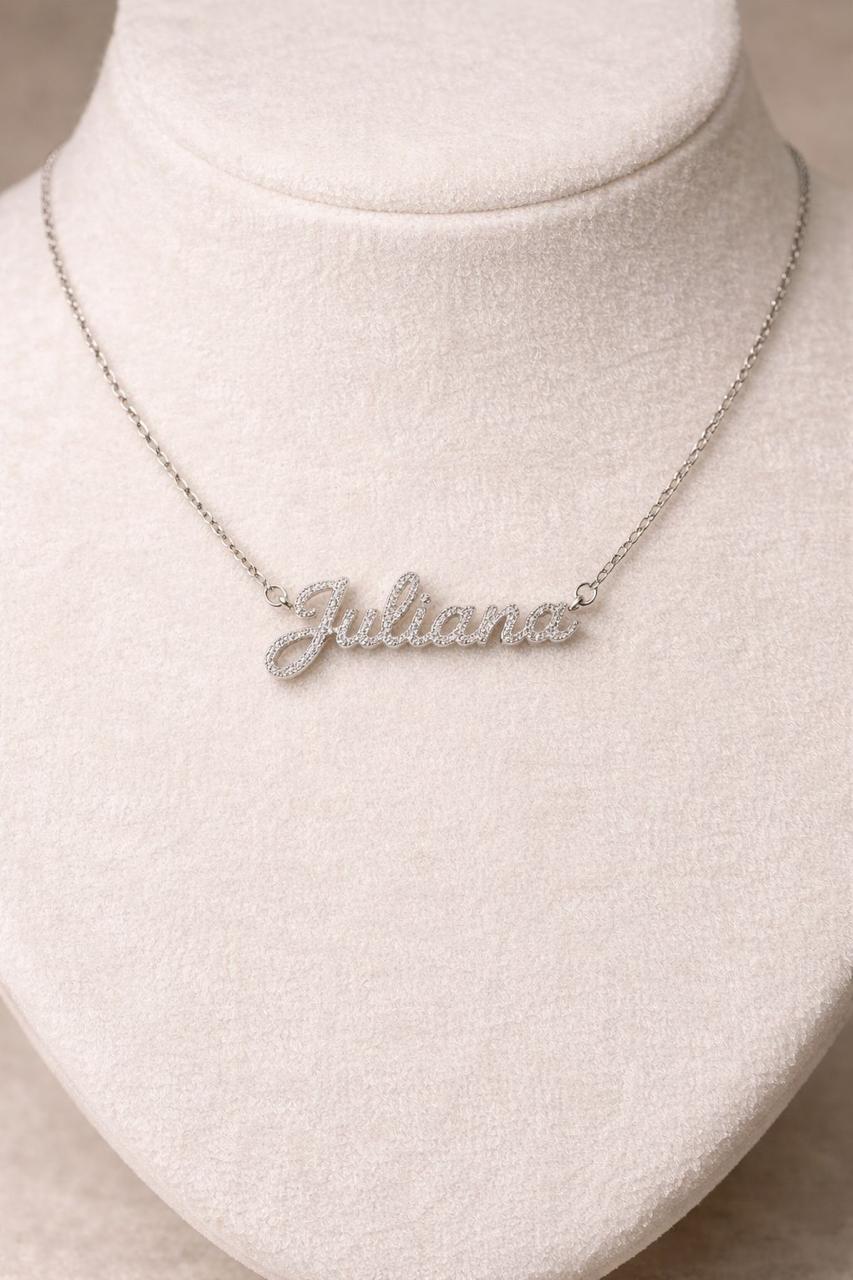 Colar Nome Personalizado 0,9mm Moissanite Prata 925