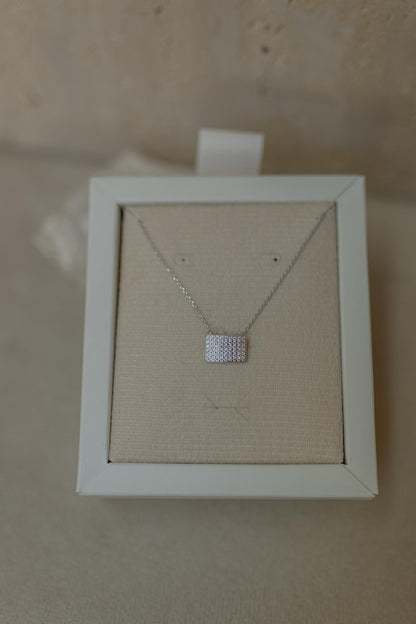 Colar Quadrado Cravejado Ródio Branco