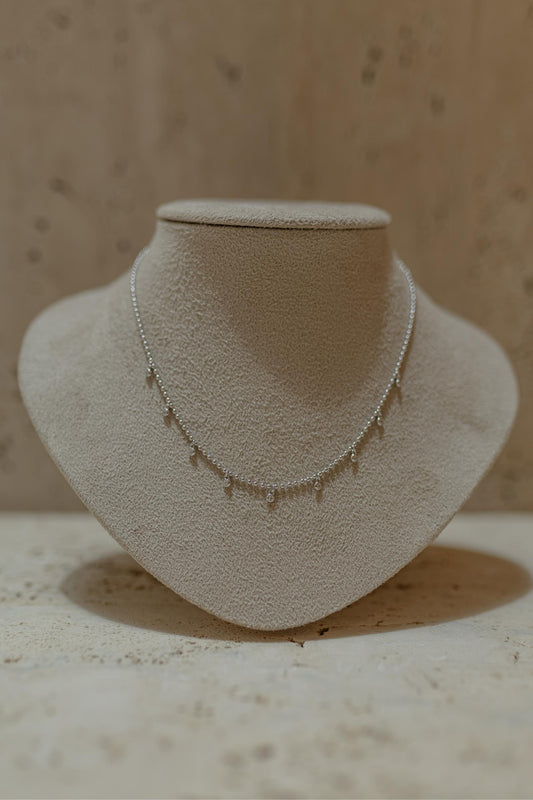 Colar Choker 9 Zircônias Prata 925 Ródio Branco