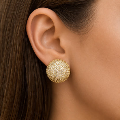 Brinco Meia Esfera Maxi Cravejado Dourado