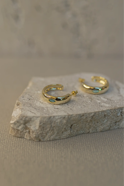 Brinco Argola Zircônia Losango Azul Dourado