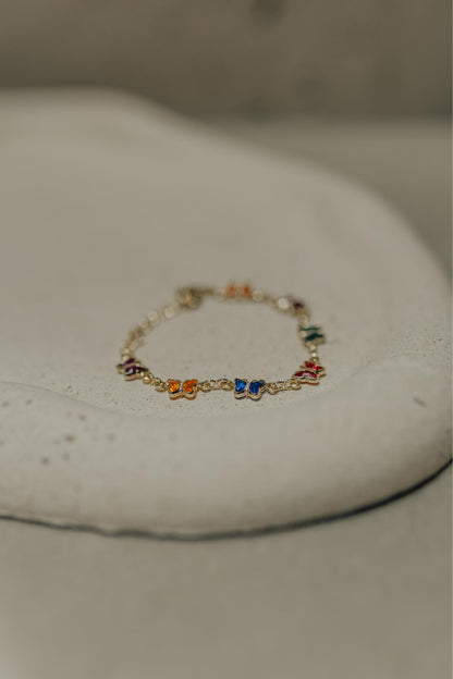 Pulseira Infantil de Borboletas Coloridas Dourado