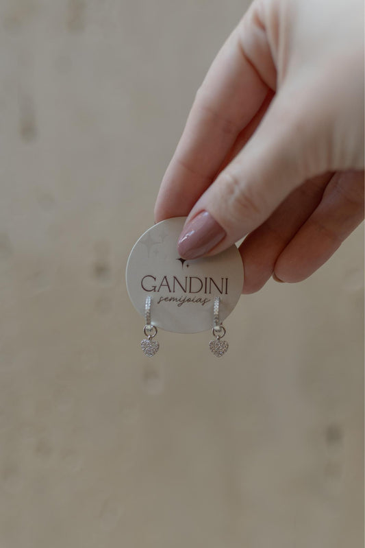 Brinco Argola Coração Cravejada Ródio Branco