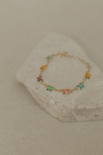 Pulseira Infantil de Borboletas Coloridas Dourado