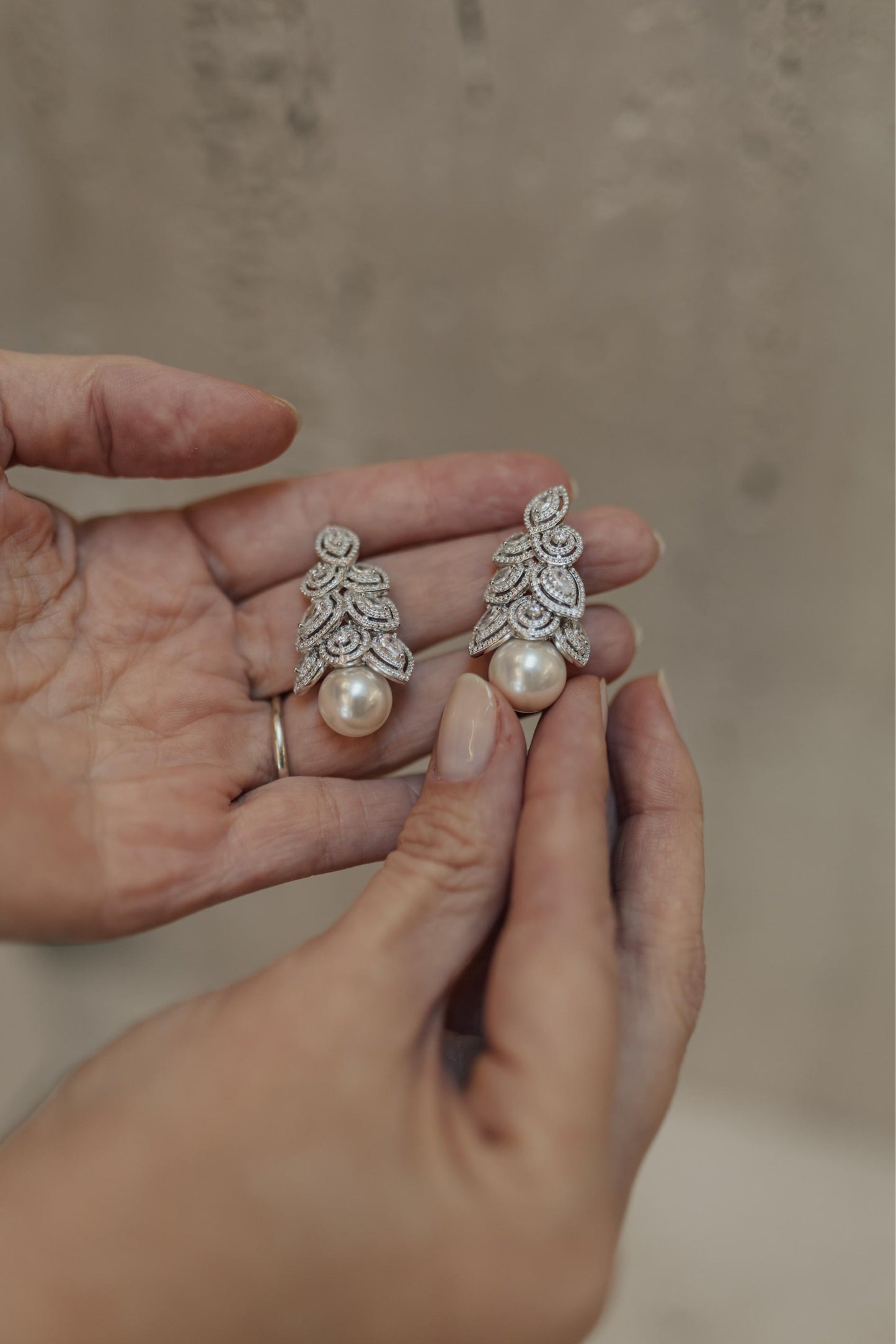 Brinco Noiva Pérola Cristal Prata 925 Ródio Branco