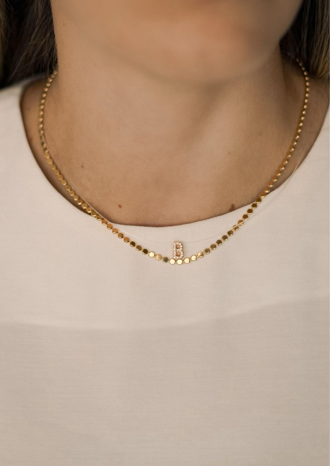 Colar de Nylon com Inicial Cravejada Dourado