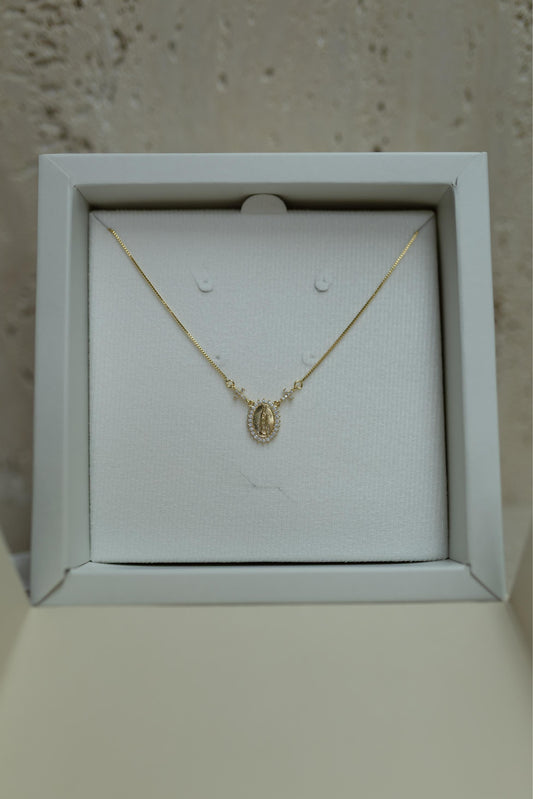 Colar Nossa Senhora de Fátima Cruz Cravejado Dourado
