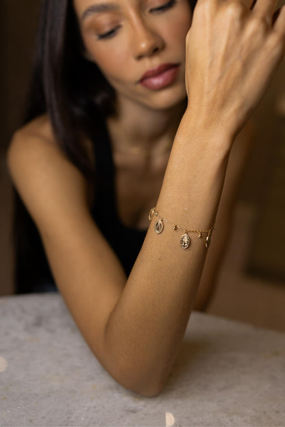 Pulseira Medalhas Nossa Senhora das Graças Moissanite Prata 925 Dourado