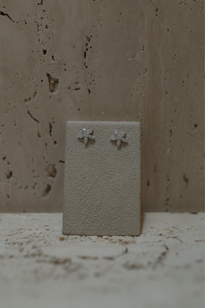Brinco Flor Baguete Ródio Branco