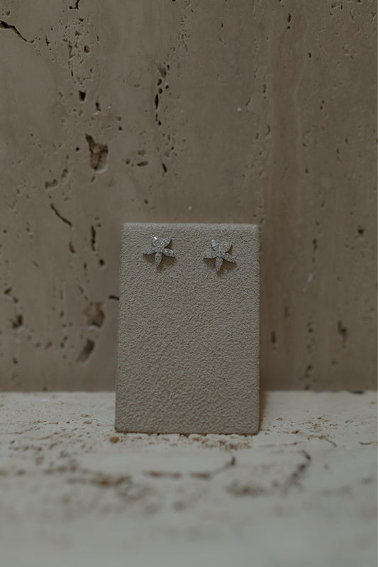 Brinco Flor Baguete Ródio Branco