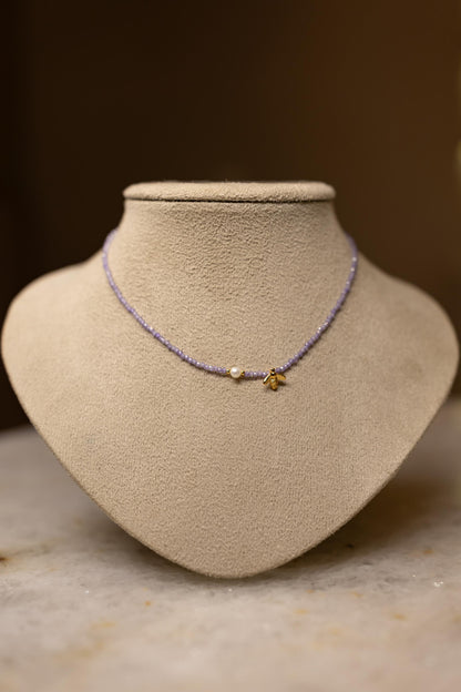 Colar Choker Zircônia Lilás Bee Dourado