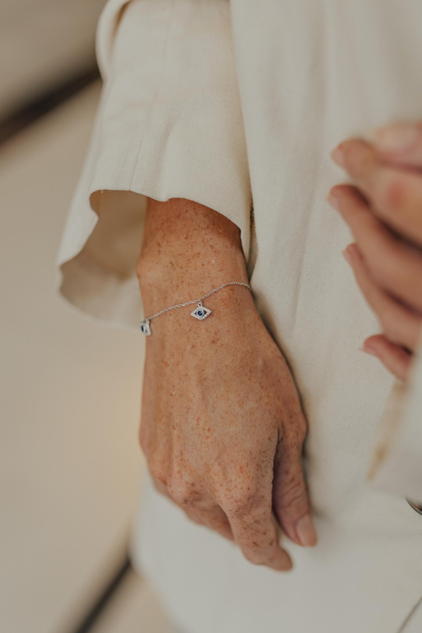 Pulseira Olho Grego Safira Prata 925 Ródio Branco