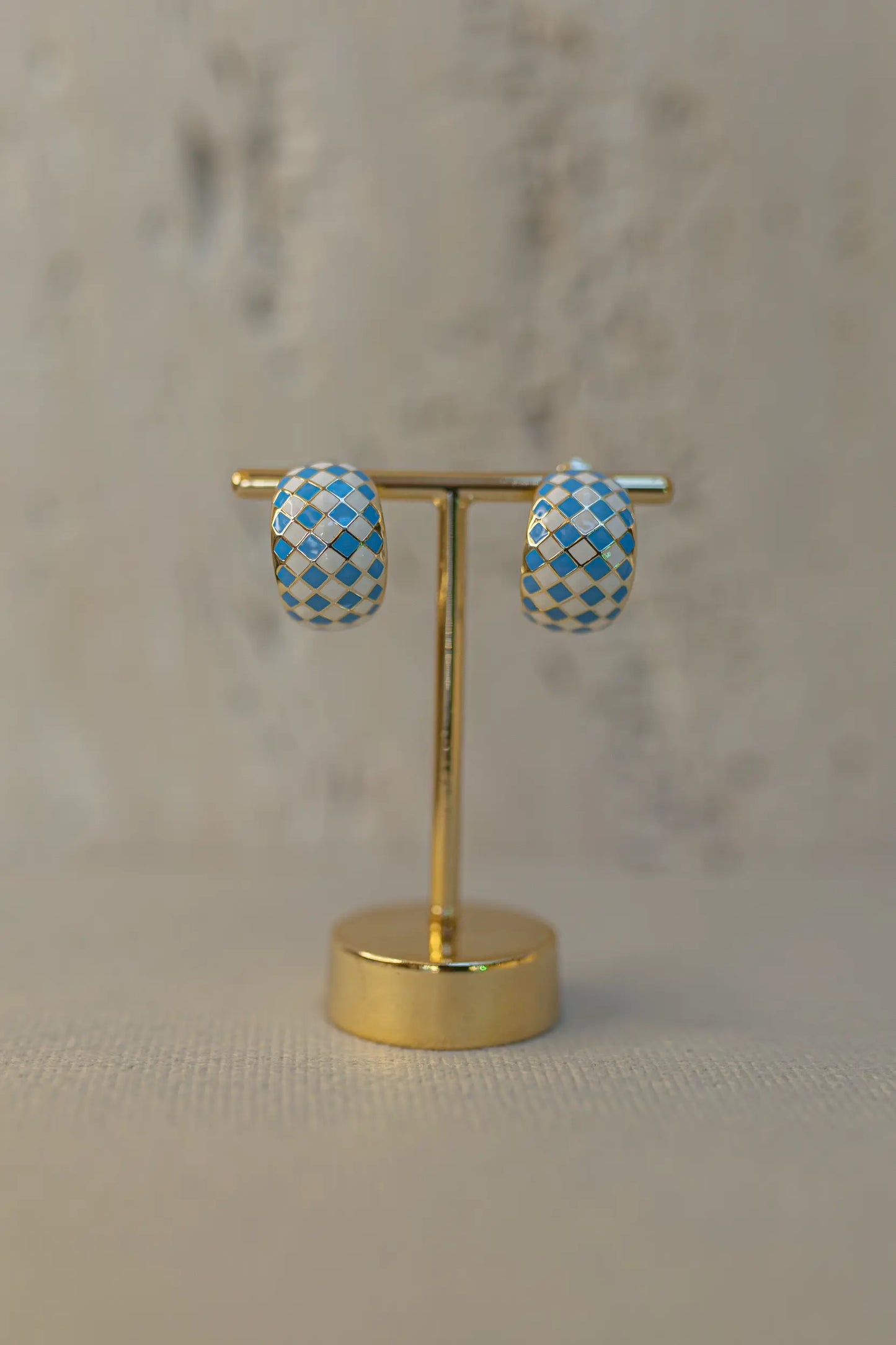 Brinco Argola Bojuda Esmaltada Azul Dourada