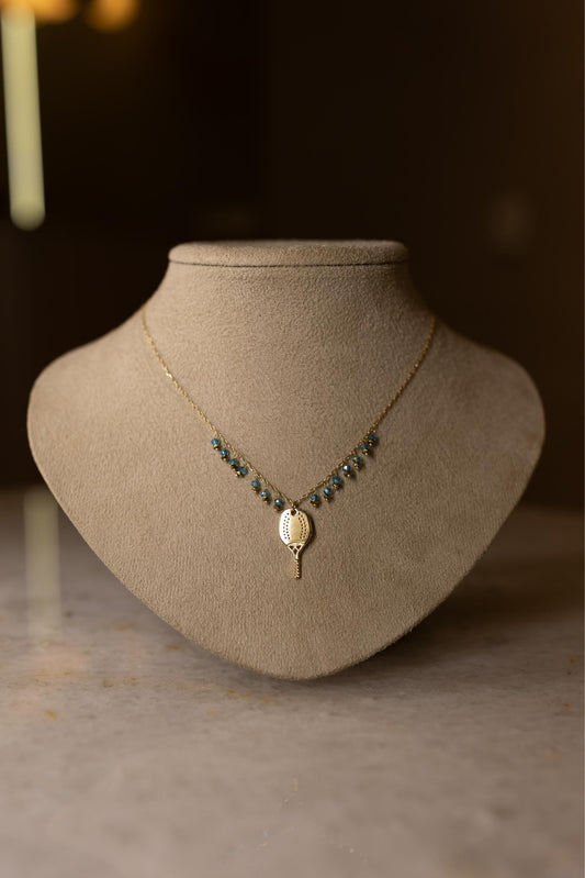 Colar Zircônias Pingente Raquete Dourado