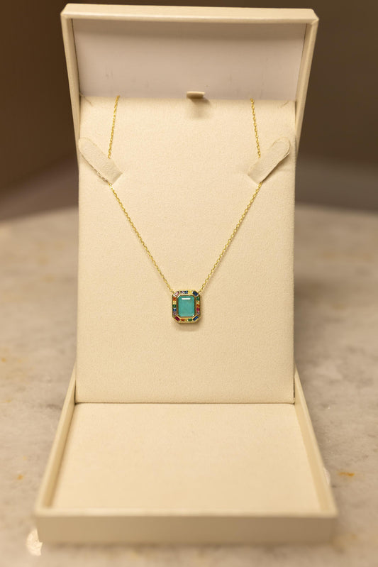Colar Esmeralda Colombiana Rainbow Dourado