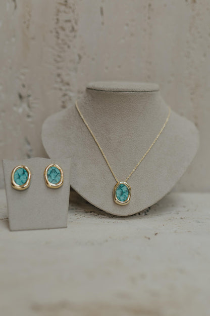 Colar Orgânico Couro Peixe Azul Dourado