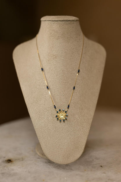 Colar Divino Espírito Santo Pedras Naturais Azul Dourado