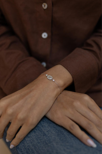 Pulseira Nossa Senhora das Graças com Medalha Milagrosa Moissanite Prata 925 Ródio Branco