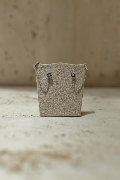 Brinco Flor 2 em 1 Corrente Ródio Branco