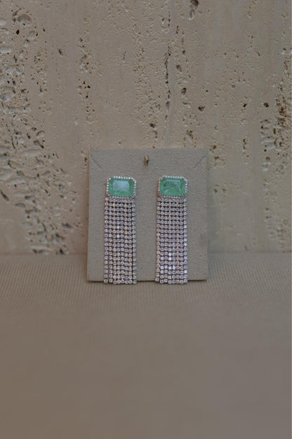 Brinco Esmeralda Colombiana Franja Ródio Branco