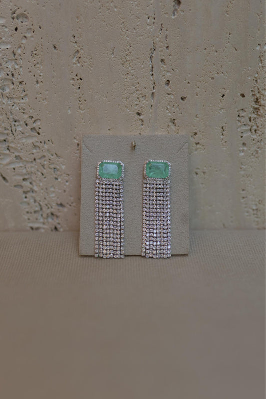 Brinco Esmeralda Colombiana Franja Ródio Branco