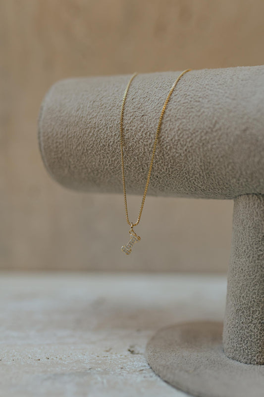 Colar Pingente Pet Osso Cravejado Dourado