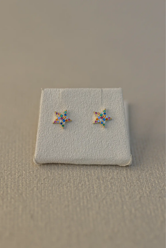 Brinco Estrela Rainbow Prata 925 Dourado