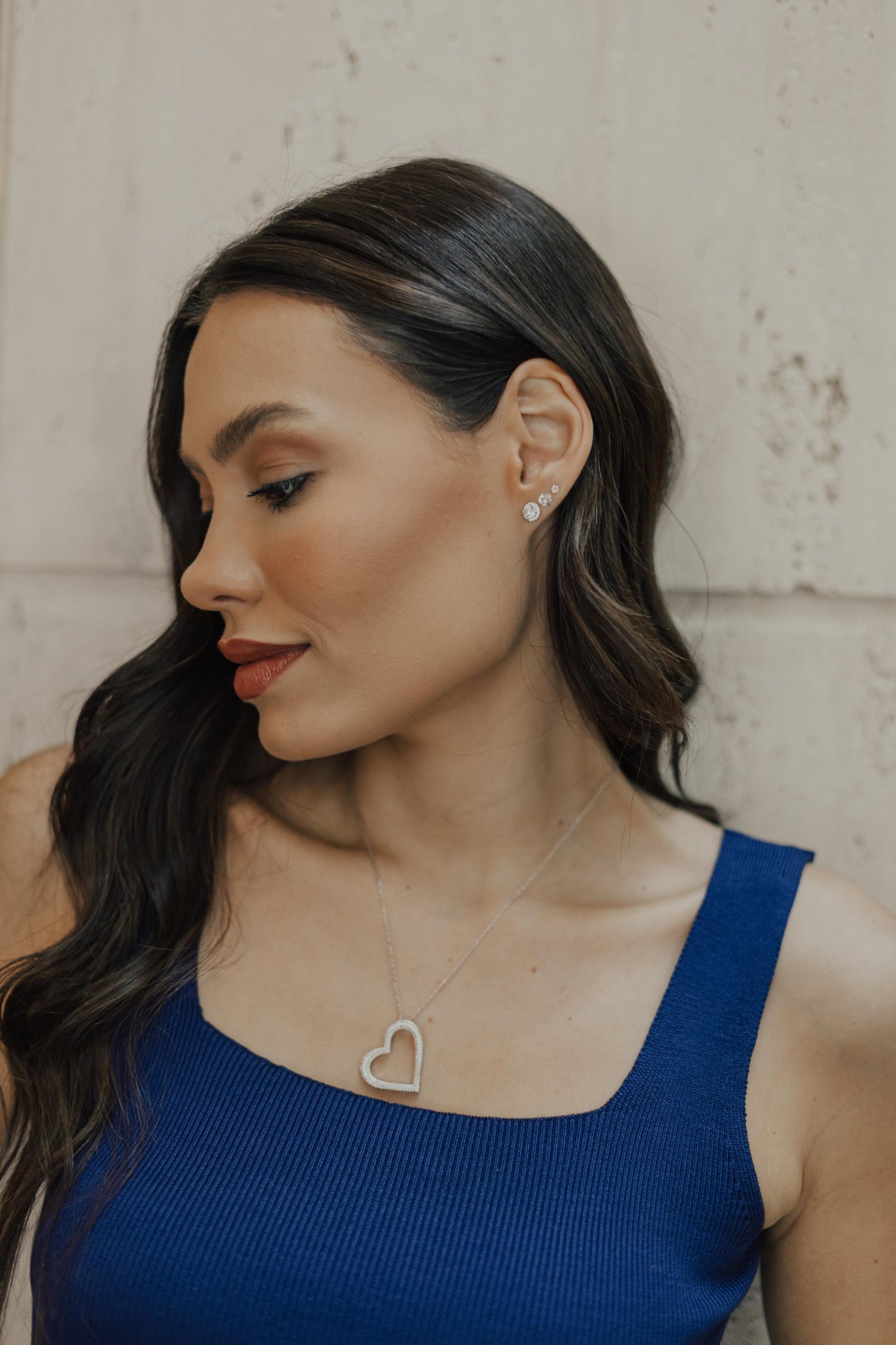 Colar Coração Vazado Cristal Ródio Branco