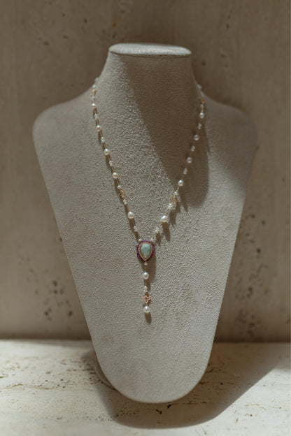 Colar Terço Gota Cravejada Pedras Naturais Dourado