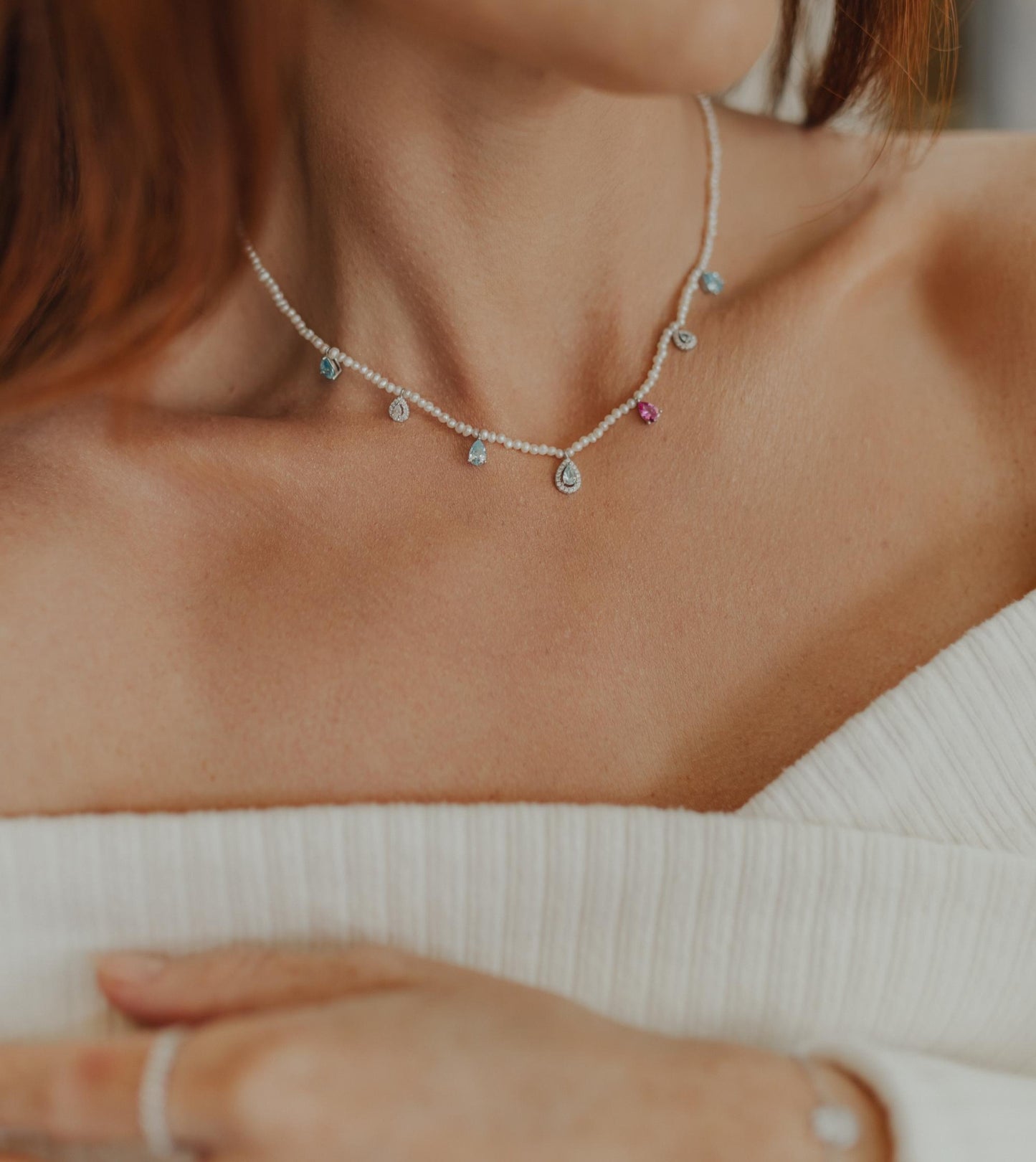 Colar Pérola de Água Doce 7 Pingentes Prata 925 Ródio Branco