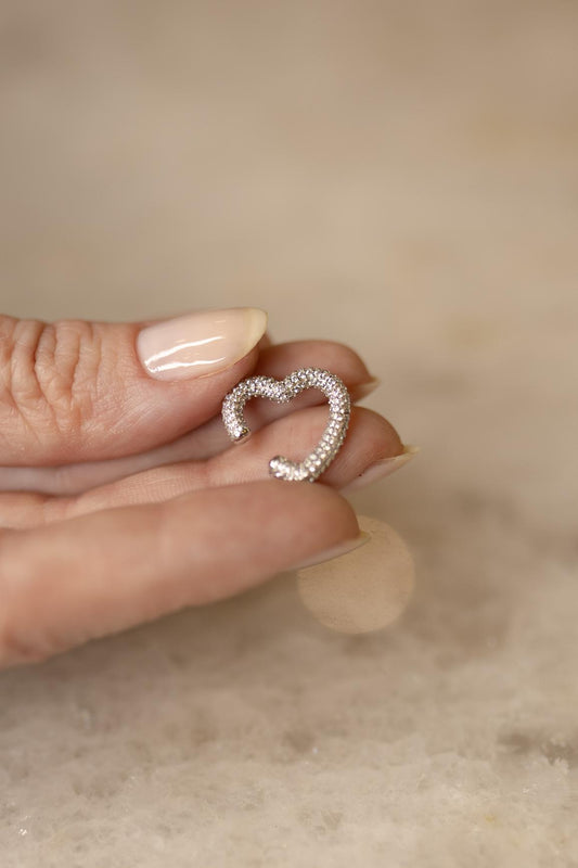 Piercing Fake Coração Cravejado Ródio Branco