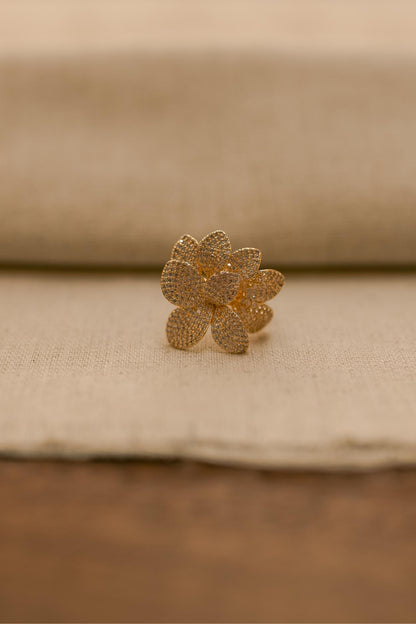 Anel Flor Duo Cravejado Dourado