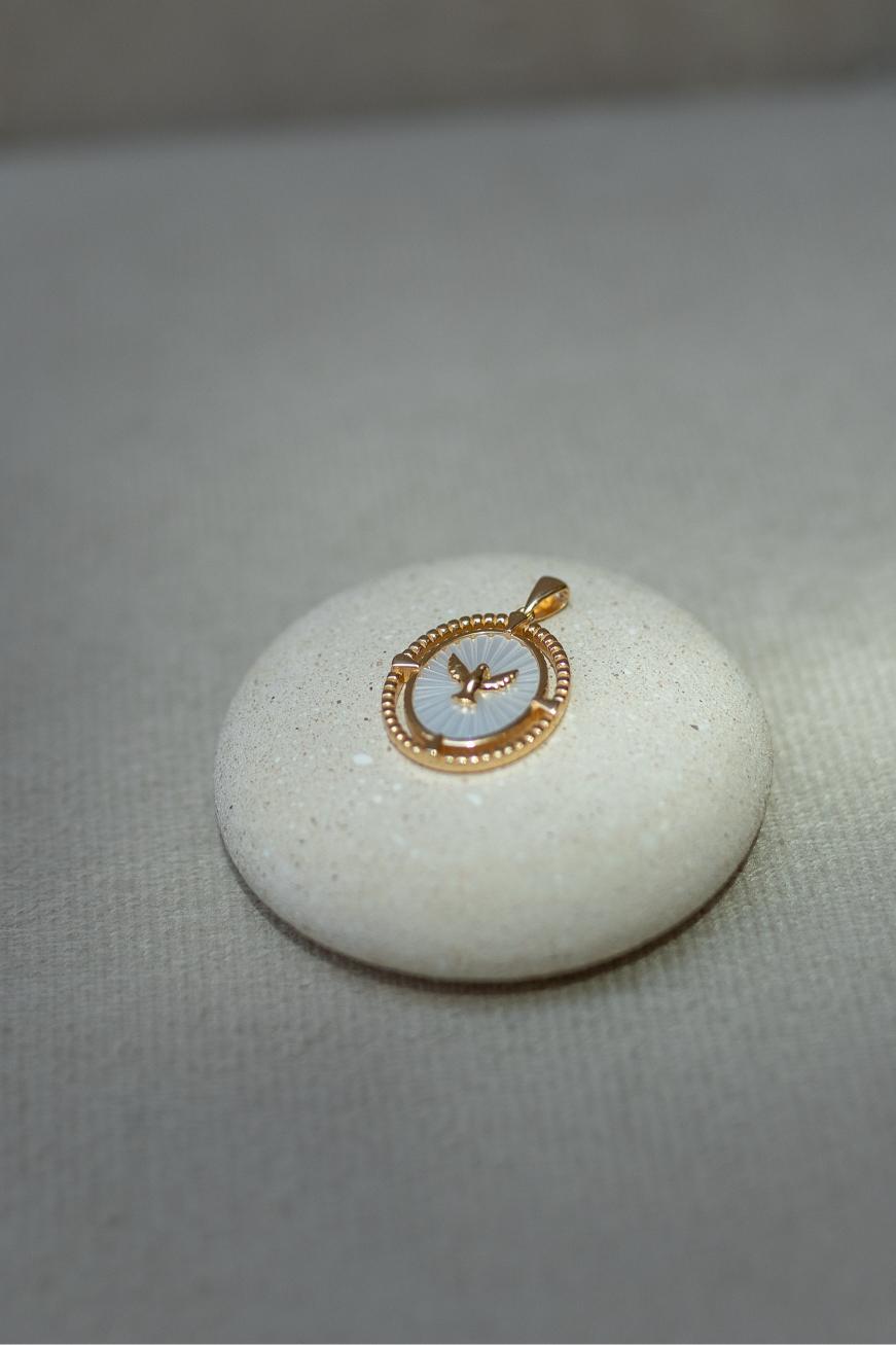 Pingente Divino Espírito Santo  Oval Dourado