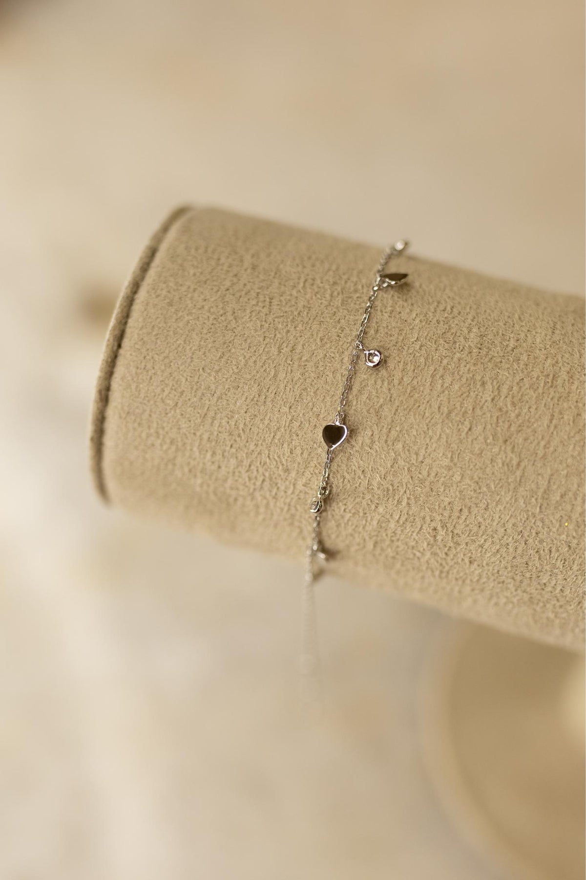 Pulseira Corações Pontos de Luz Prata 925 Ródio Branco