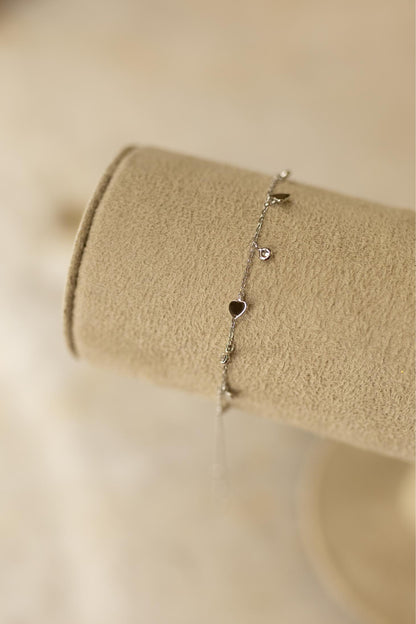 Pulseira Corações Pontos de Luz Prata 925 Ródio Branco