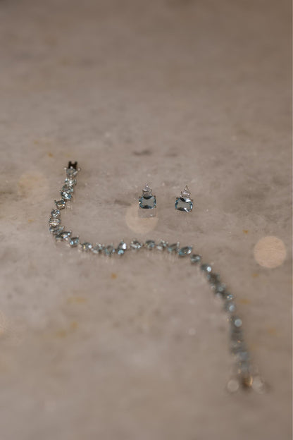 Pulseira Riviera Formas Água Marinha Ródio Branco