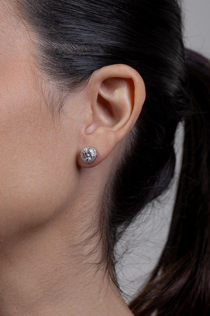 Brinco Ponto de Luz Princesa Moissanite Prata 925 Ródio Branco