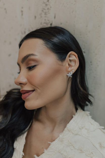 Brinco Estrela Cravejada Ródio Branco