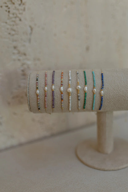 Pulseira Seda Shamballa Turmalina e Pérola