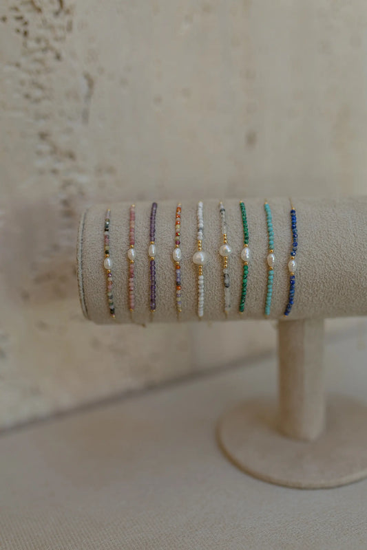 Pulseira Seda Shamballa Turmalina e Pérola