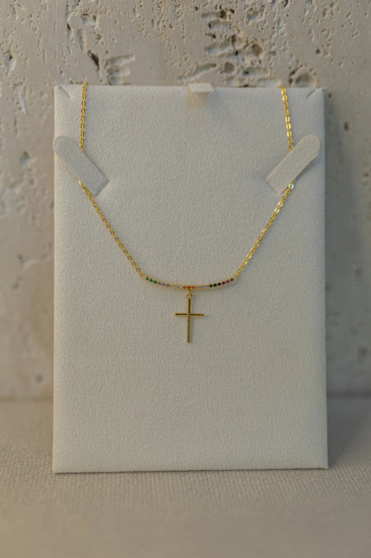 Colar com Pingente Rainbow Cruz Dourado