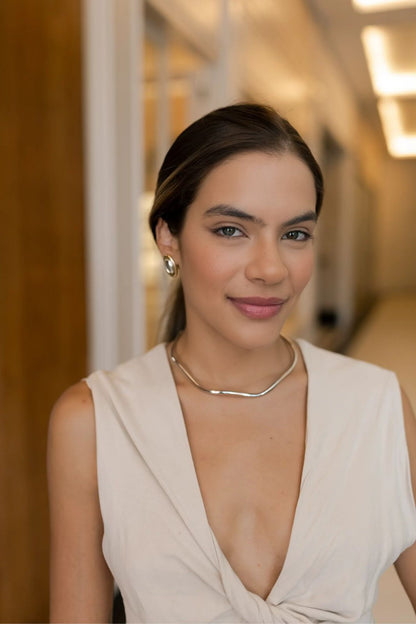 Colar Choker Aro Ondulado Ródio Branco