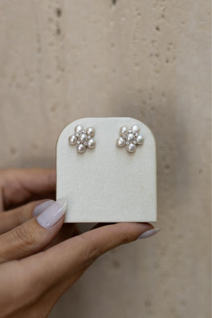 Brinco Flor Pérola Água Doce Moissanite Prata 925 Ródio Branco