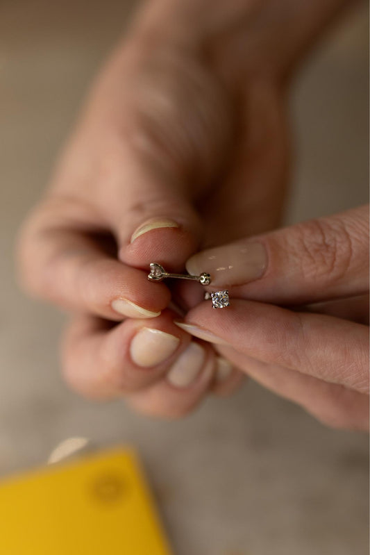 Brinco Pino Baby Ponto de Luz 3,5mm Moissanite Prata 925 Ródio Branco